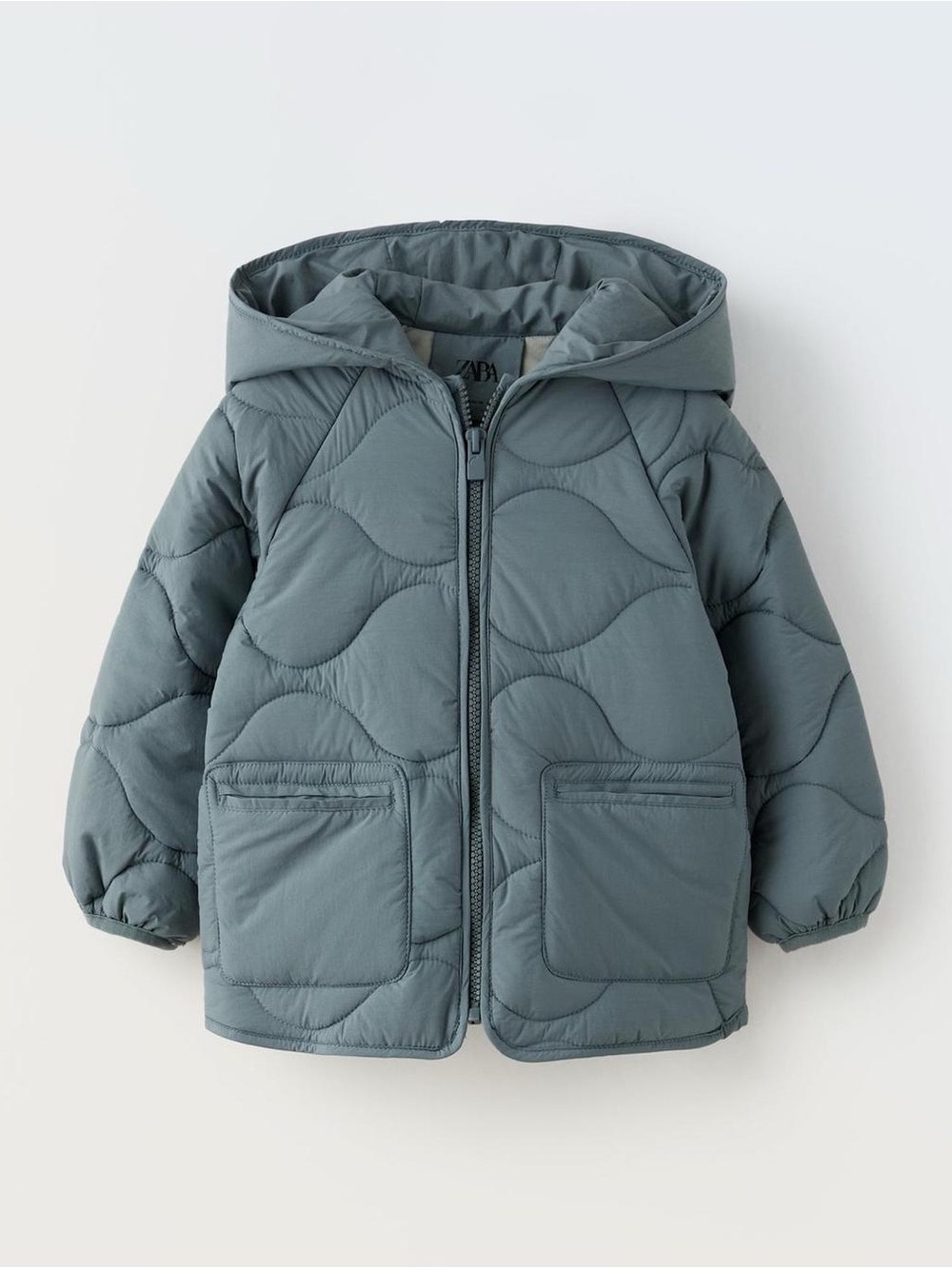 Zara Baby 12-18 Months Dusty Blue Quilted Lightweight Hooded Jacket